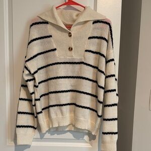 Blu Pepper Cream and Black Striped Cowl Neck Sweater